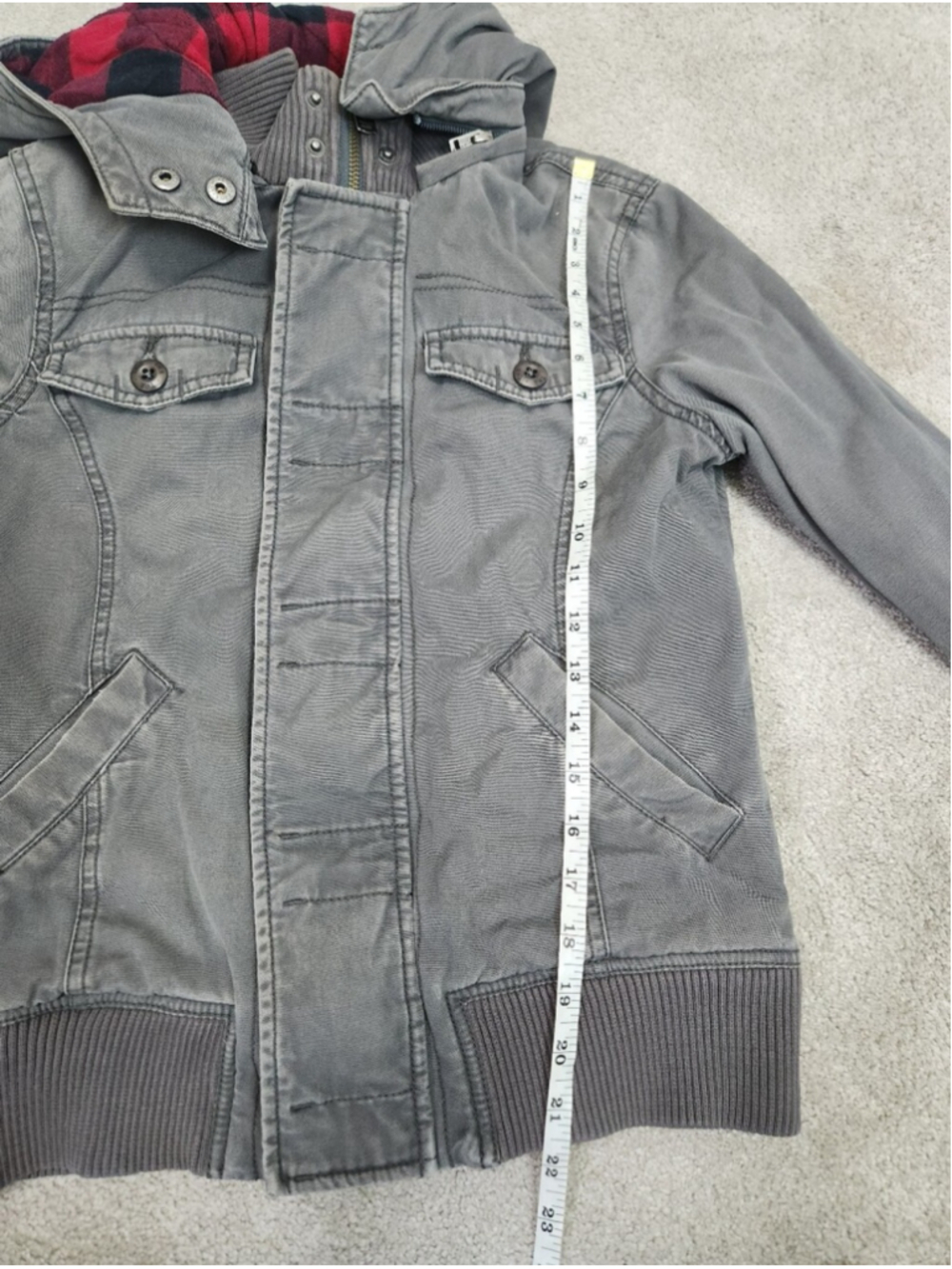 ASO Bella Swan Twilight Grey Hooded Jacket Red Plaid Interior Sz S Y2K As Seen - Picture 12 of 14